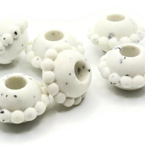 6 24mm x 15mm Large Hole Rondelle Beads White Speckled Beads Vintage Plastic Saucer Beads Jewelry Making Beading Supplies Loose Beads