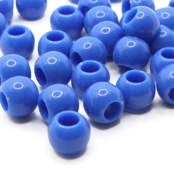 30 14mm Denim Blue Large Hole Beads Plastic Beads Jewelry Making Beading Supplies Round Beads Macrame Beads Hair Beads Loose Beads