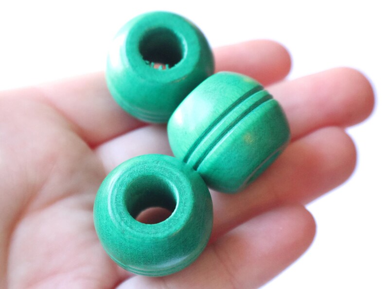 5 25mm Round Green Wood Beads Macrame Beads Large Hole Beads Etsy