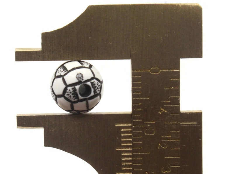 30 10mm Black and White Soccer Ball Beads Round Plastic Sports Beads
