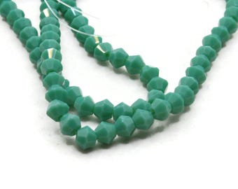 80 4 mm ティールグリーンビーズ ガラスバイコーンビーズ ファセット