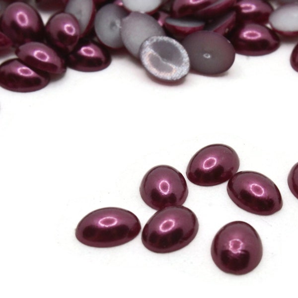 100 8mm x 6mm Purple Pearl Oval Cabochons Flatback Cabochons Faux Pearl Plastic Cabochons Jewelry Making Crafting Supplies