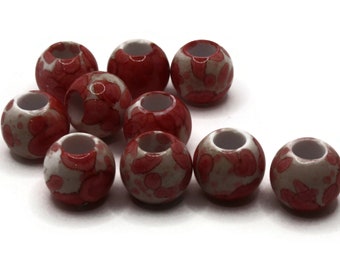 10 20mm Large Hole Macrame Beads White and Red Spatter Paint Beads Jewelry Making Beading Supplies Round Beads Plastic Ball Beads