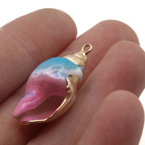 Blue Pink and Gold Spiral Seashell Bead Large Pendant Beach Charm Shell Charm Jewelry Making Beading Supplies