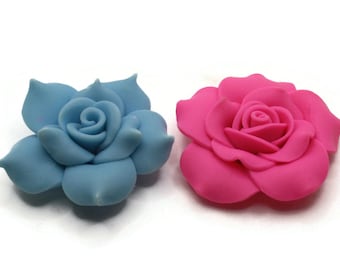 2 2 Inch Pink and Blue Flower Beads Polymer Clay Beads Floral Beads to String Jewelry Making Beading Supplies