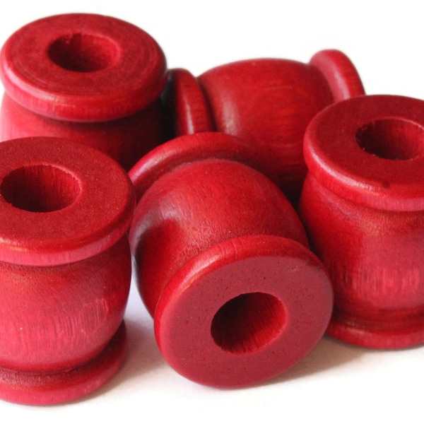 5 22mm Red Drum Beads Big Wooden Beads Red Spool Beads Large Hole Beads Vintage Wood Beads Tube Beads Jewelry Making Beading Supplies