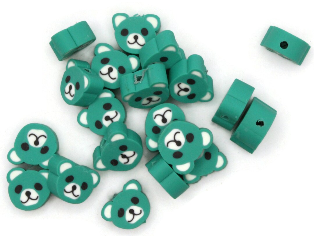 20 Green Bear Head Beads Animal Beads Polymer Clay Beads Cute Beads