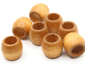 8 17mm Wooden Barrel Beads Large Hole Beads Light Brown Vintage Wood Beads Chunky Beads Macrame Beads Loose Beads Beading Supplies