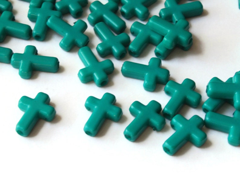 50 16mm Cross Beads Teal Green Cross Beads Plastic Crosses Etsy