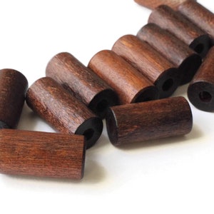 10 26mm Large Wood Beads Brown Beads Tube Beads Vintage Wood Beads Macrame Beads Chunky Beads Barrel Beads