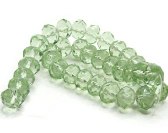 34 11mm x 9mm Green Faceted Rondelle Beads Glass Beads Jewelry Making Beading Supplies Loose Beads to String