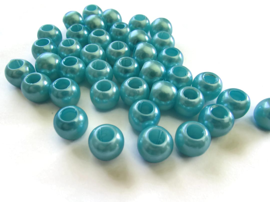 40 12mm Large Hole Pearls Sky Blue Pearl Beads European Beads Plastic