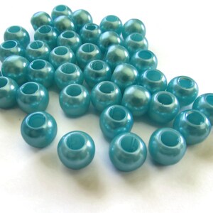 40 12mm Large Hole Pearls Sky Blue Pearl Beads European Beads Plastic Pearl Beads Round Pearl Beads Plastic Beads Acrylic Beads bA1