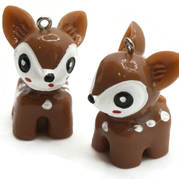 2 33mm Brown Deer Charms Resin Charms Toy Pendants Miniature Cute Charms Jewelry Making Beading Supplies kitsch charms Smileyboy