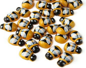 30 cabochons d&#39;abeille en bois de 13 mm, cabines de bourdon, cabochons à dos plat, bourdon en vrac décodeur jaune noir rayé fournitures de scrapbooking