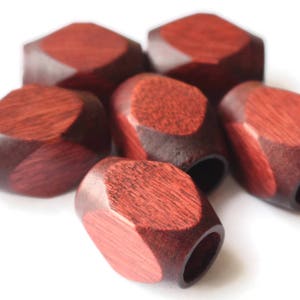 6 25mm Reddish Brown Large Hole Wood Beads Vintage Macrame Beads Wooden Beads Rectangle Beads Cube Beads Faceted Beads Jewelry Making bE1