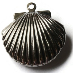 Puede incluir: Un dije de concha de mar de metal plateado con un bucle en la parte superior para sujetarlo a joyas u otras manualidades.