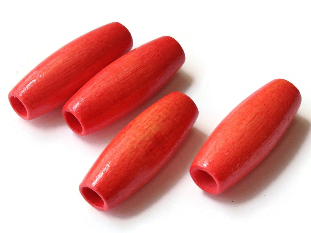 2 Inch Long Large Tube Beads Red Beads Wood Beads Wooden Beads Vintage ...