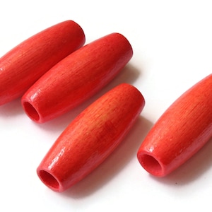 2 Inch Long Large Tube Beads Red Beads Wood Beads Wooden Beads Vintage Beads Large Hole Beads Macrame Beads