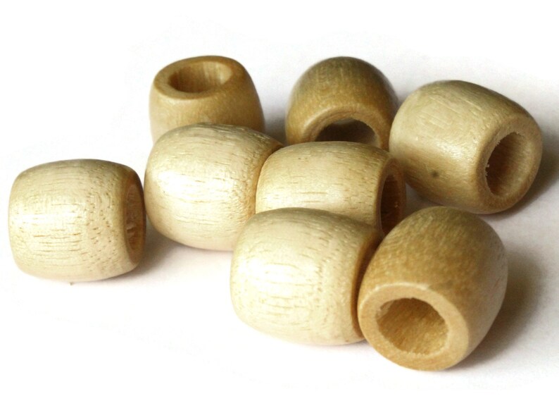8 15mm Wooden Barrel Beads Large Hole Beads Light Natural Brown Vintage Wood Beads Chunky Beads Macrame Beads Loose Bead Beading Supplies