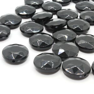 30 15mm Vintage Black Beads Faceted Flat Round Beads Plastic Beads Coin Beads Jewelry Making Beading Supplies Loose Beads