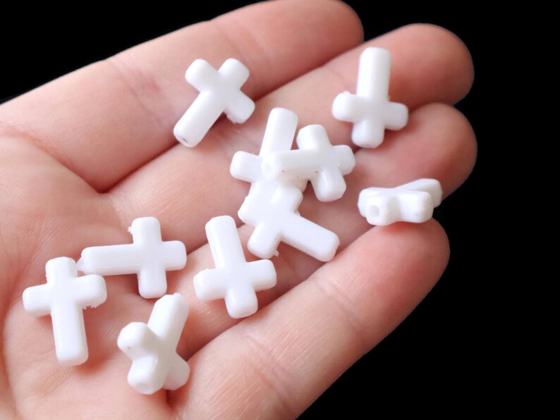 50 16mm Cross Beads White Cross Beads Plastic Crosses Etsy