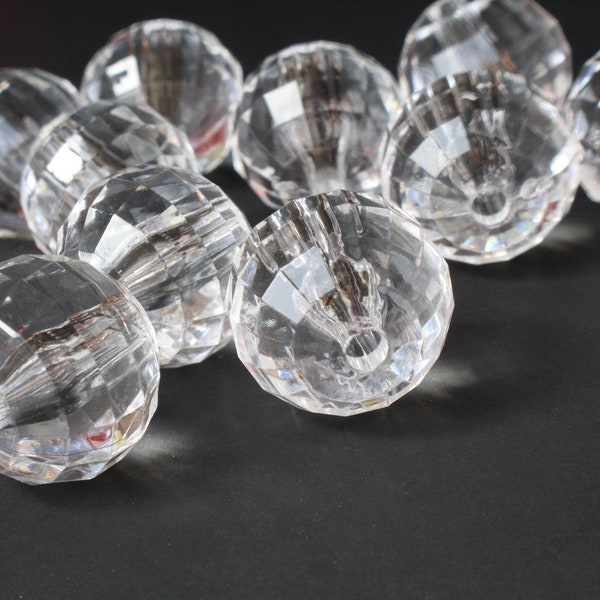 8 22mm Clear Faceted Round Beads Acrylic Round Beads Plastic Ball Beads Jewelry Making Beading Supplies Chunky Loose Large Beads