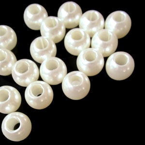 40 12mm Large Hole Pearls White Pearl Beads European Beads Plastic Pearl Beads Round Pearl Beads Plastic Beads Acrylic Beads bV1 bN1