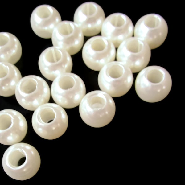 40 12mm Large Hole Pearls White Pearl Beads European Beads Plastic Pearl Beads Round Pearl Beads Plastic Beads Acrylic Beads