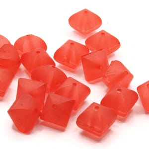 18 12mm Square Rondelle Beads Frosted Red Lucite Plastic Beads Jewelry Making Beading Supplies