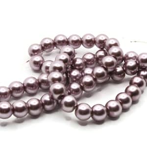 53 8mm Purple Gray Glass Pearl Beads Faux Pearls Jewelry Making Beading Supplies Round Accent Beads Ball Beads Small Spacer Beads
