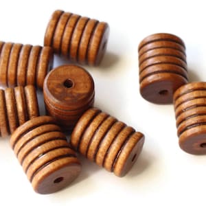 8 20mm Vintage Wooden Tube Beads Striped Wood Beads Brown Grooved Beads Macrame Supplies Jewelry Making Beading Supplies Lined Barrel Bead