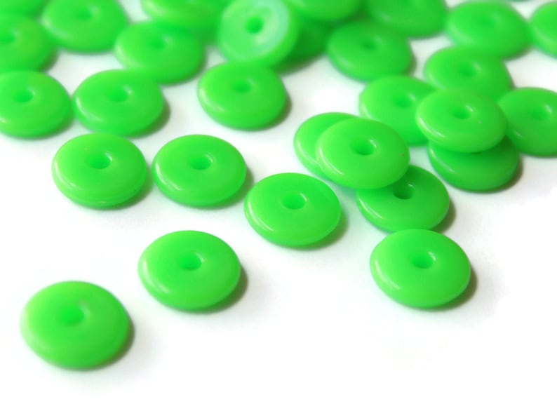 50 10mm Green Disc Beads, Vintage Plastic Beads, New Old Stock Beads Saucer Beads Loose Beads Jewelry Making Beading supplies image 1