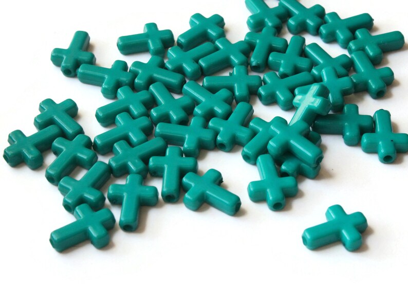 50 16mm Cross Beads Teal Green Cross Beads Plastic Crosses Etsy