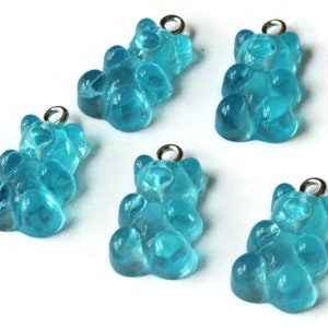 5 20mm Sky Blue Gummy Bear Charms Resin Pendants with Platinum Colored Loops Jewelry Making Beading Supplies Loose Candy Charms
