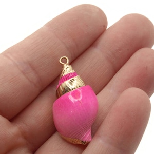 Pink and Gold Spiral Seashell Bead Large Pendant Beach Charm Shell Charm Jewelry Making Beading Supplies