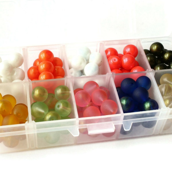 10 Colors 10mm Round Glass Beads Mixed Color Beads Kit - Bead Box Jewelry Making Beading Supplies