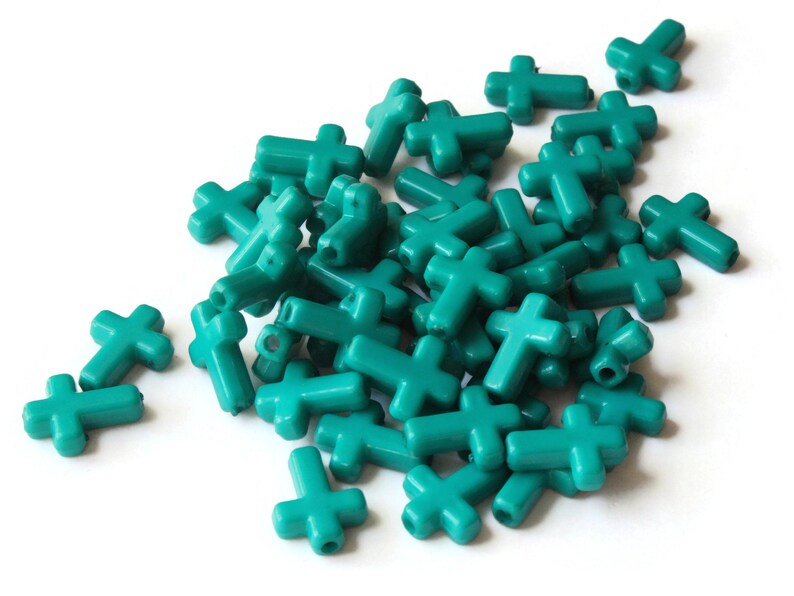 50 16mm Cross Beads Teal Green Cross Beads Plastic Crosses Etsy