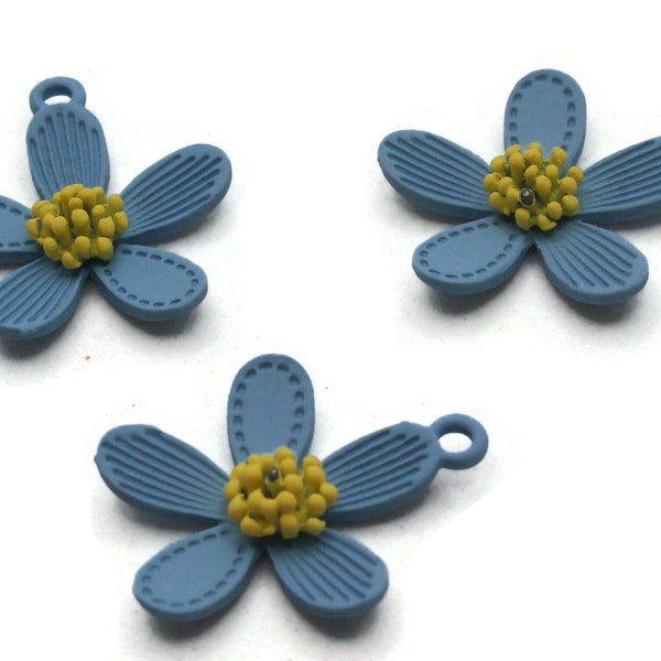 25mm Blue and Yellow Charms Metal Flower Pendants Jewelry Making Beading Supplies