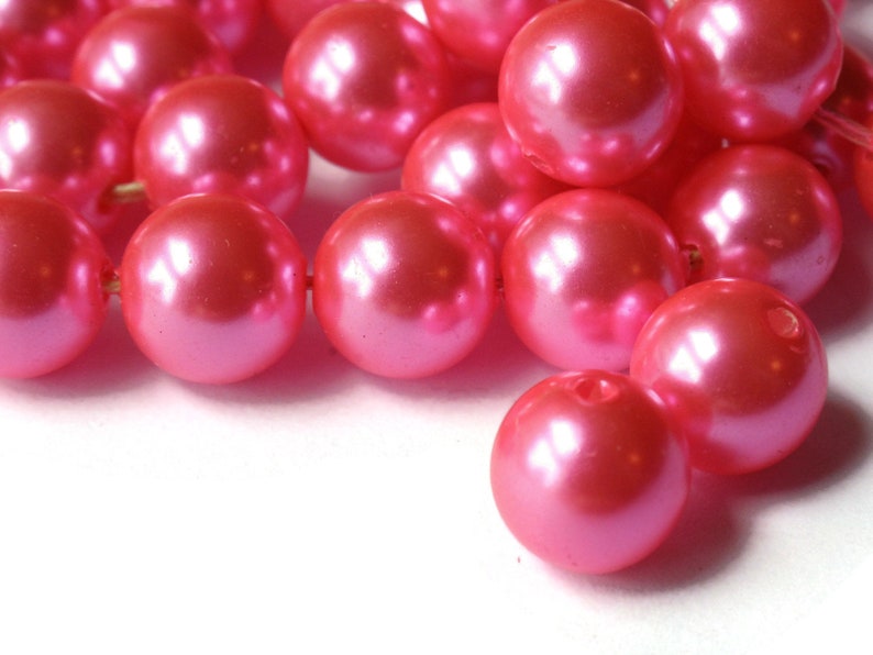 43 10mm Bright Pink Pearls Faux Pearl Beads Plastic Pearls Etsy