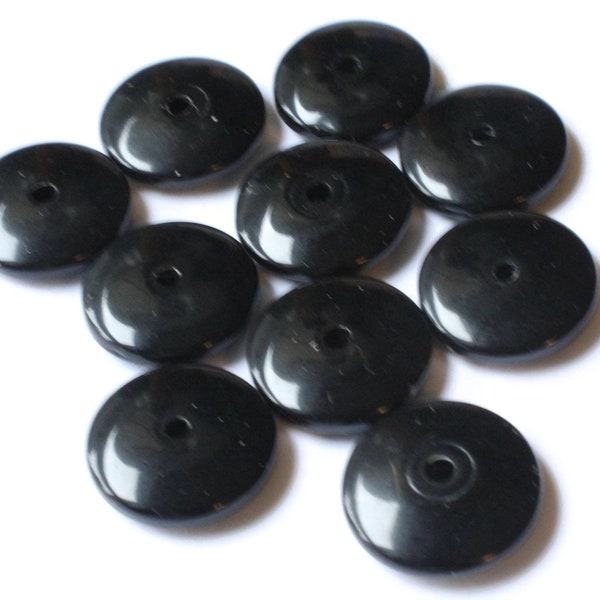 15 18mm Jet Black Disc Beads, Vintage Plastic Beads, Saucer Beads Flat Disc Beads Loose Beads Round Beads Jewelry Making Beading Supplies