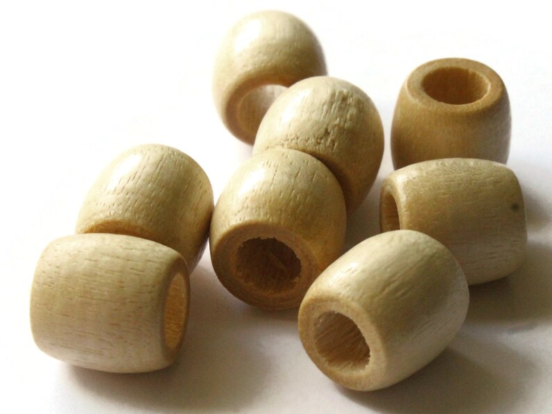 8 15mm Wooden Barrel Beads Large Hole Beads Light Natural Brown Vintage Wood Beads Chunky Beads Macrame Beads Loose Bead Beading Supplies