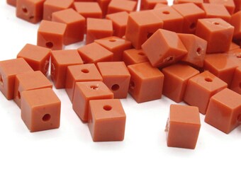 75 6mm Orange Cube Beads Vintage Beads Plastic Spacer Beads New Old Stock Beads to String Jewelry Making Beading Supplies