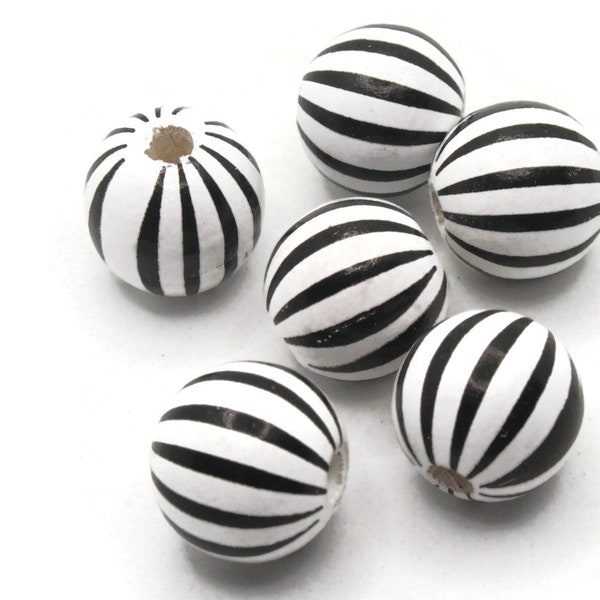 6 15mm Black and White Wood Beads Round Beads Zebra Striped Beads Wooden Beads Ball Beads Jewelry Making Beading Supplies Smileyboy