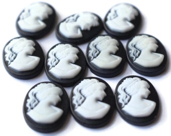 10 18mm x 13mm Cabochons Black Cameo Cabochons Resin Cameos Greek Style Cameo Art Nouveau Cameo Cabs Jewelry Making Supply Smileyboy
