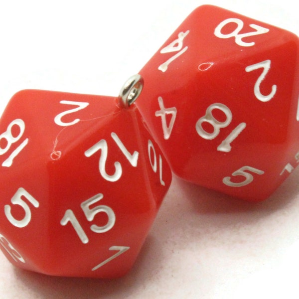 2 20mm Red Resin D20 20 Sided Dice Charms Dice Pendants Jewelry Making Beading Supplies Beads not usable as dice