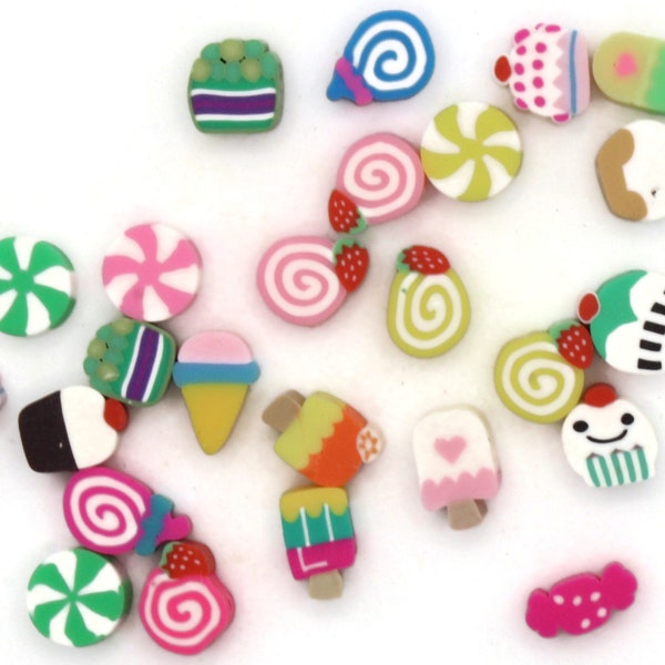 25 10mm Cupcake, Popsicle, Ice Cream and Candy Beads Sweet Treat Beads Dessert Food Beads Polymer Clay Beads Jewelry Making Beading Supply