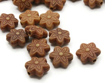 60 10mm Brown Flower Beads Small Plastic Beads Acrylic Floral Beads Jewelry Making Beading Supplies