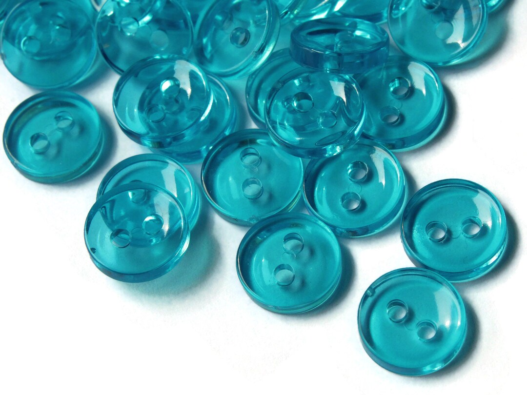 50 11mm Clear Sky Blue Buttons Flat Round Plastic Two Hole Buttons ...