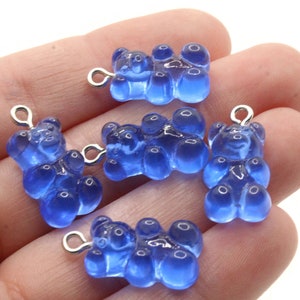 5 20mm Royal Blue Gummy Bear Charms Resin Pendants with Platinum Colored Loops Jewelry Making Beading Supplies Loose Candy Charms
